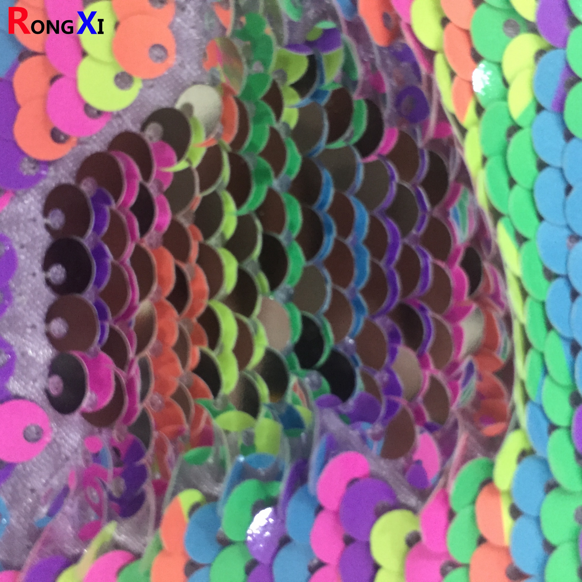 RXF0993 5mm Brand Rainbow Stretch mesh Multi Sequin Fabric
