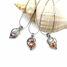 Fashion Twisted Silver Wish Pearl Cage Pendant Necklace