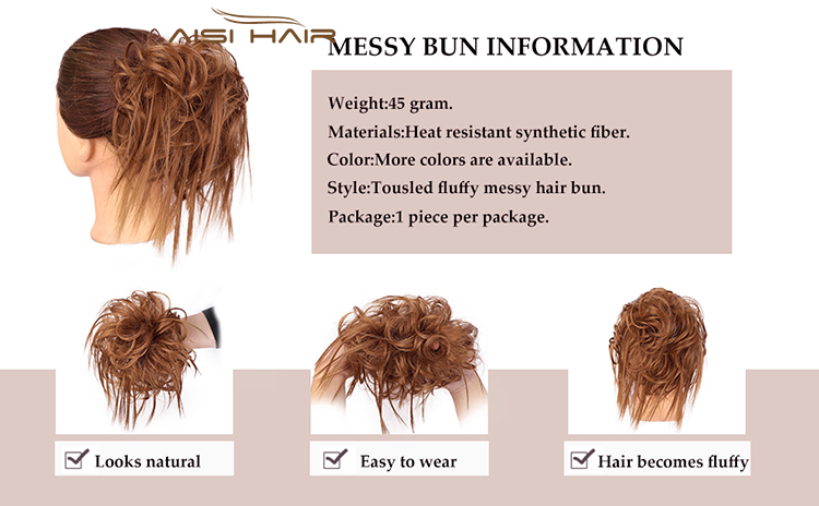 Aisi Hair Synthetic Donut Brown Chignon Curly Bun Pad Chignon Elastic Band Ribbon Ponytail Rope Rubber Hair Extension For Women