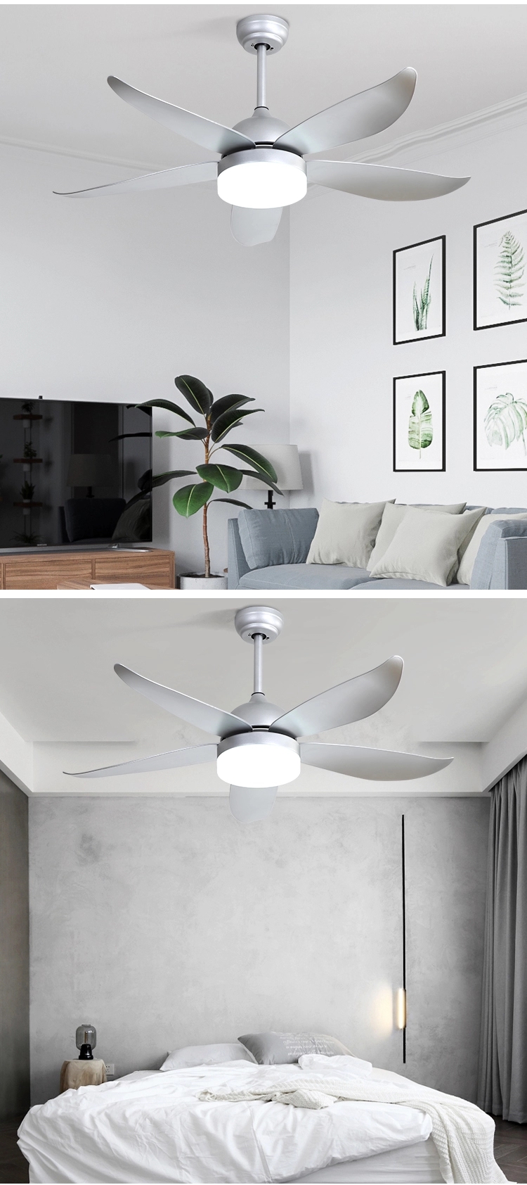 Grey ceiling fan with light