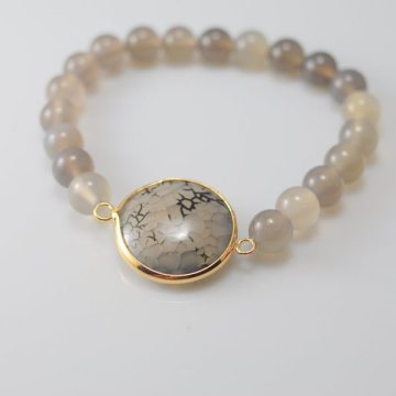 Grey Agate Bracelet with Agate Pendant Gemstone jewelry