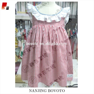 Red gingham lace dress for girl school dress