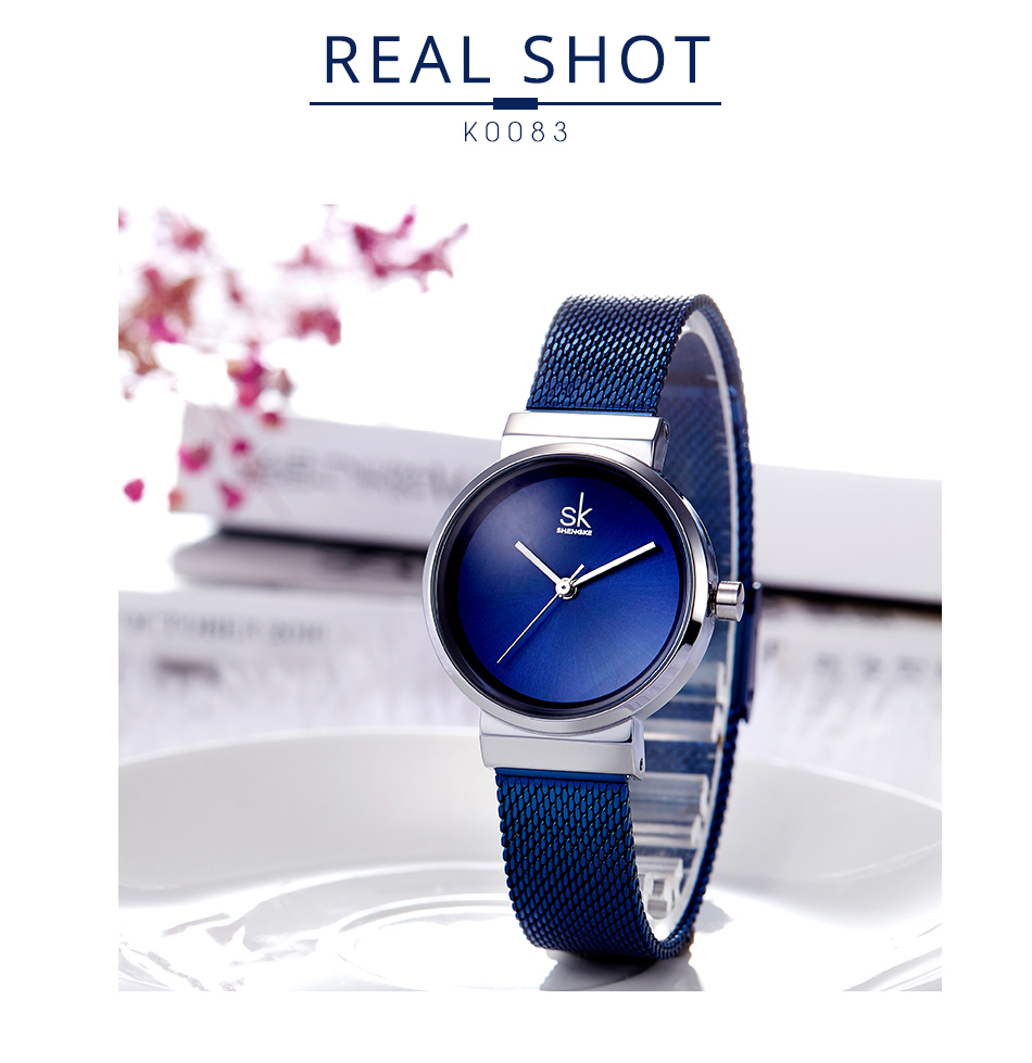Shengke Blue WristWatch Women Watch Luxury Brand Steel Ladies Quartz Women Watches 2019 Relogio Feminino Montre Femme