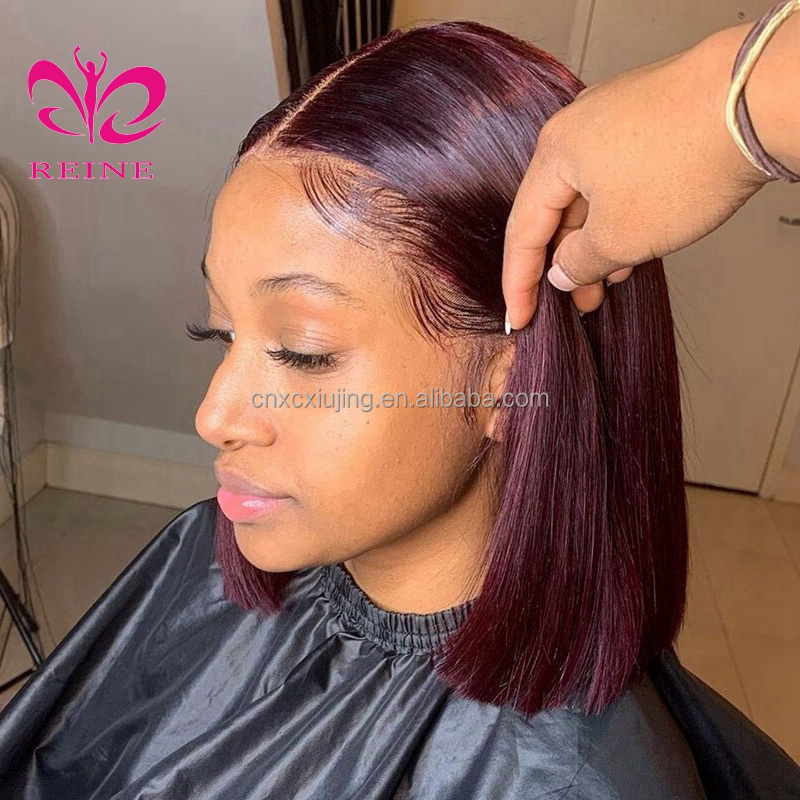 180%  99J Burgundy 4*4 closure  Colored Wigs Brazilian Hair Wigs For Women Short Bob Wig Lace Closure Hair  Bob