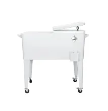 Patio Rolling Steel PU Beer Cooler Box Cart Ice Bucket Rolling Cart Beverage Cooler for Party BBQ
