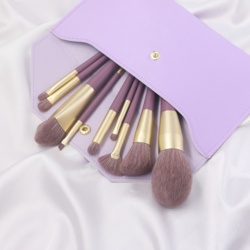 Ensemble de pinceaux de maquillage à manche en bois violet 9pcs