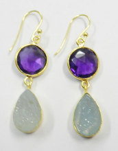 925 Sterling Gold plated Amethyst Hydro Gemstone Earring