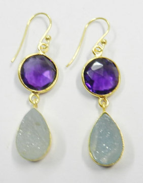 925 Sterling Gold plated Amethyst Hydro Gemstone Earring