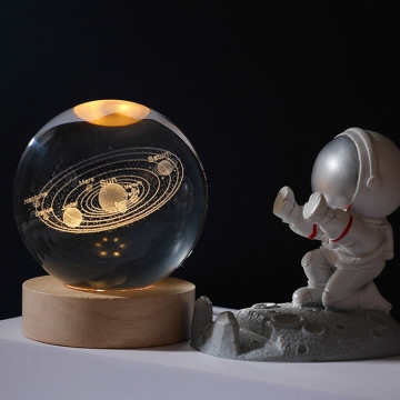3D Saturn Planet Crystal Ball Night Light with Wooden Base