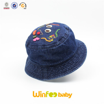 fashion designer embroidery jean denim bucket hat for kid