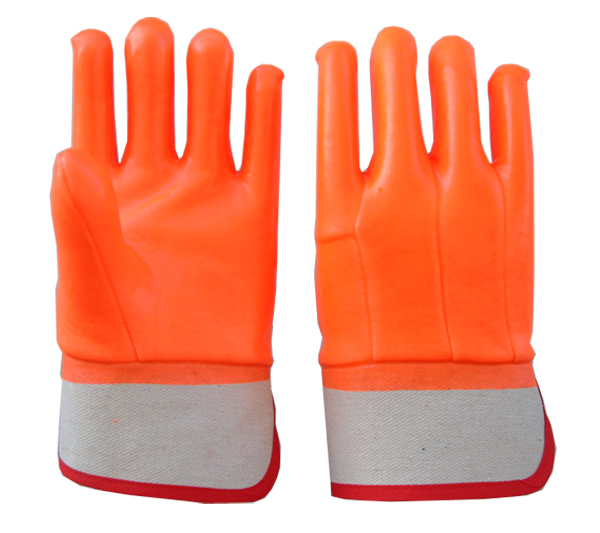 Fluoreszierende orange PVC-beschichtete Handschuhe Sicherheitsmanschette