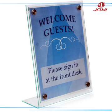 Custom made acrylic acrylic slanted sign holder with suction cups