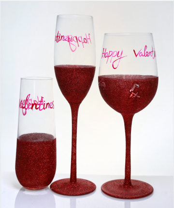 glitter wine glasses set for Valentine's Day