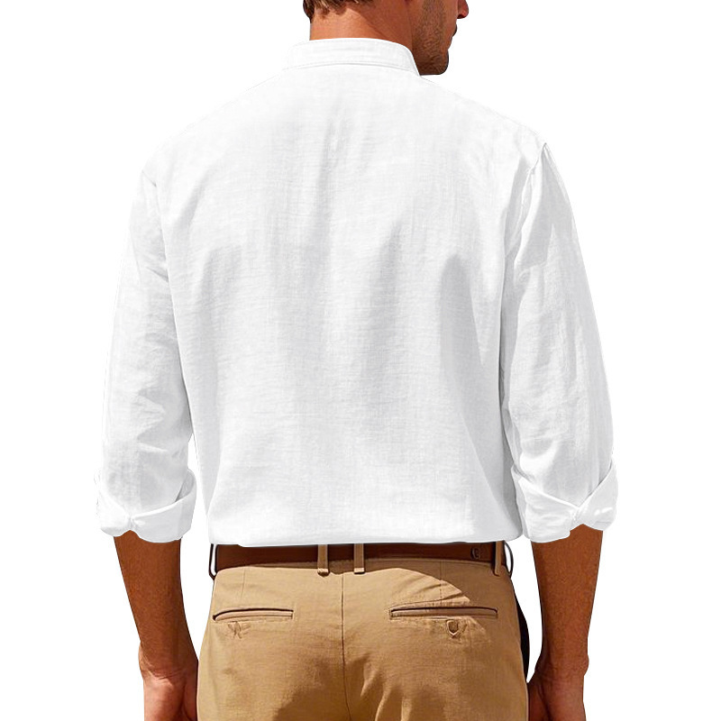 Весенне-осенняя льняная рубашка-стойка с бисером Spring Autumn Linen Beaded Stand Shirt