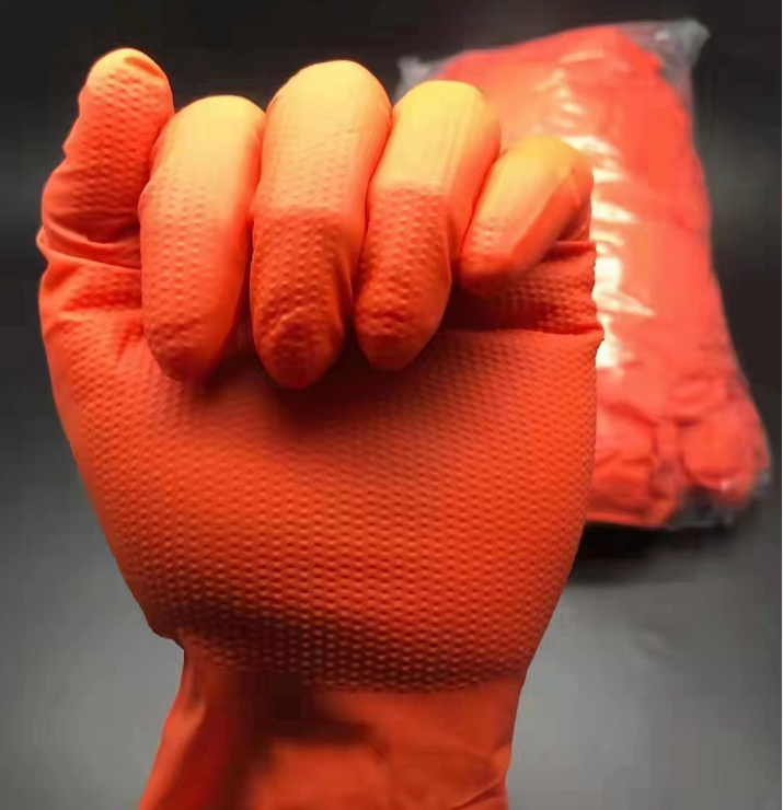 Thicken Orange Synthetic Gloves Anti Slip Industrial Vinyl Nitrile Blend Diamond Texture Gloves