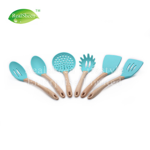 Set di utensili da cucina in silicone con manico in legno 6 pezzi