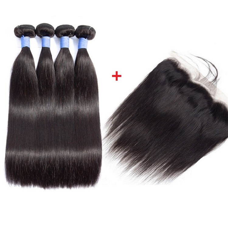 Straight human hair bundles virgin hair with closure lace frontals vendors mink brazilian peruvian weave free shipping