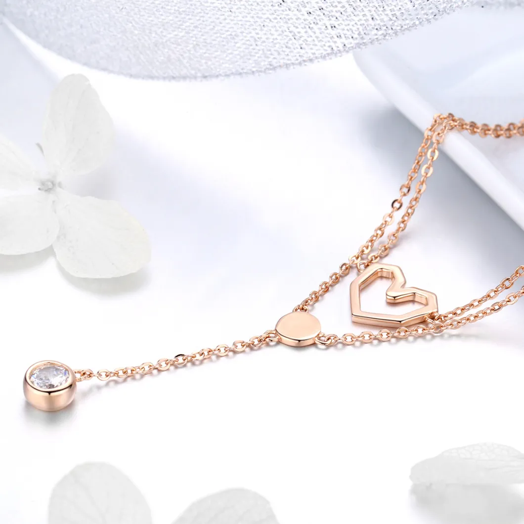 Elegant CZ Heart Shape Rose Gold Plated 925 Sterling Silver Pendant Necklace