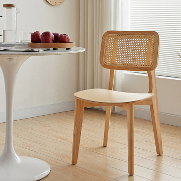 Modern Coastal Solid Wood Dining Chair with Cane Back
