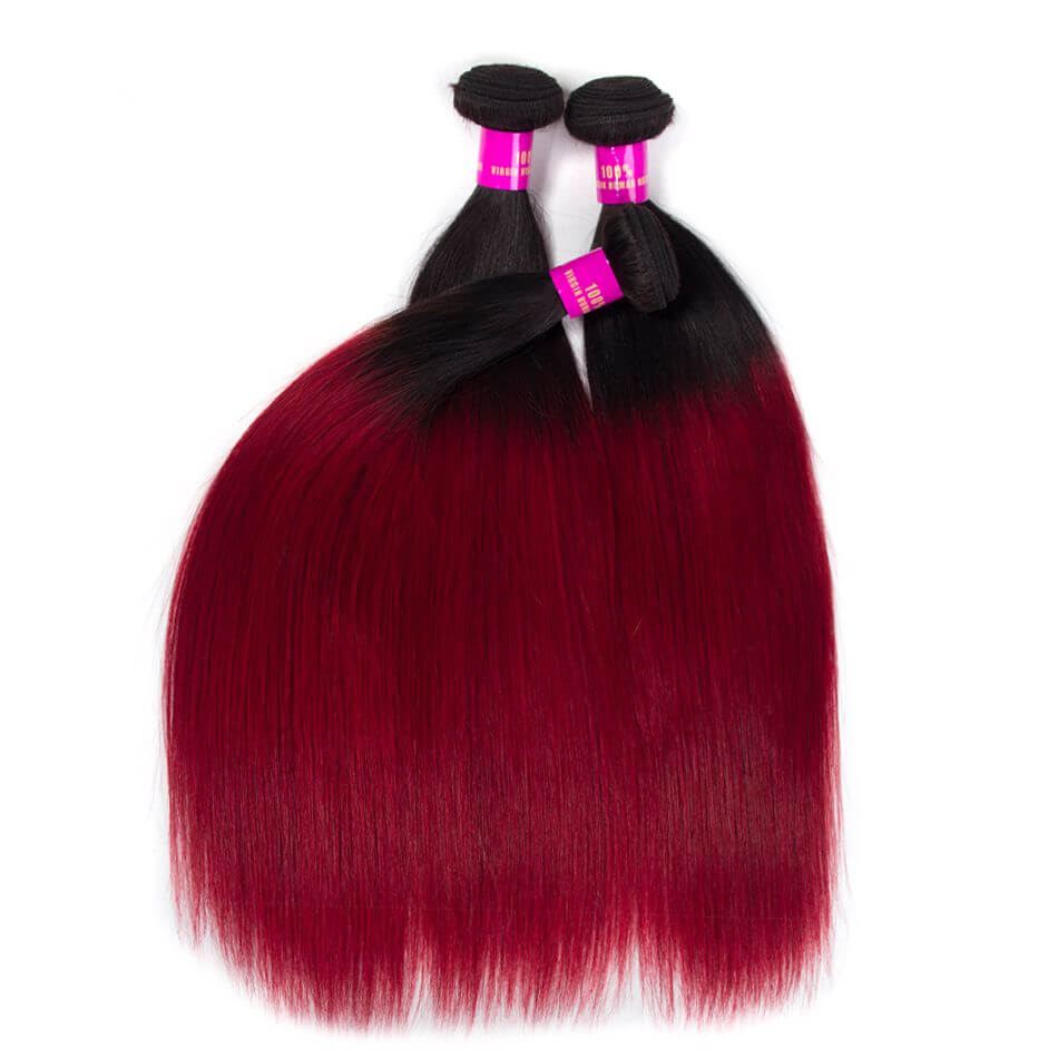 CELIE 100% Virgin Unprocessed Cuticle Aligned Hair Bundles Mink 1B/Red Ombre Straight Hair Extensions
