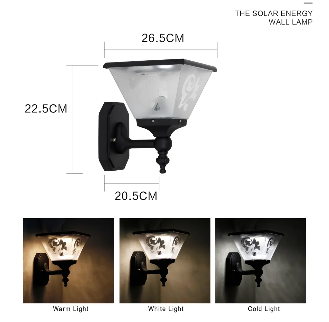 IP65 Waterproof External Polysilicon Lithium Battery Solar Wall Light Fixtures