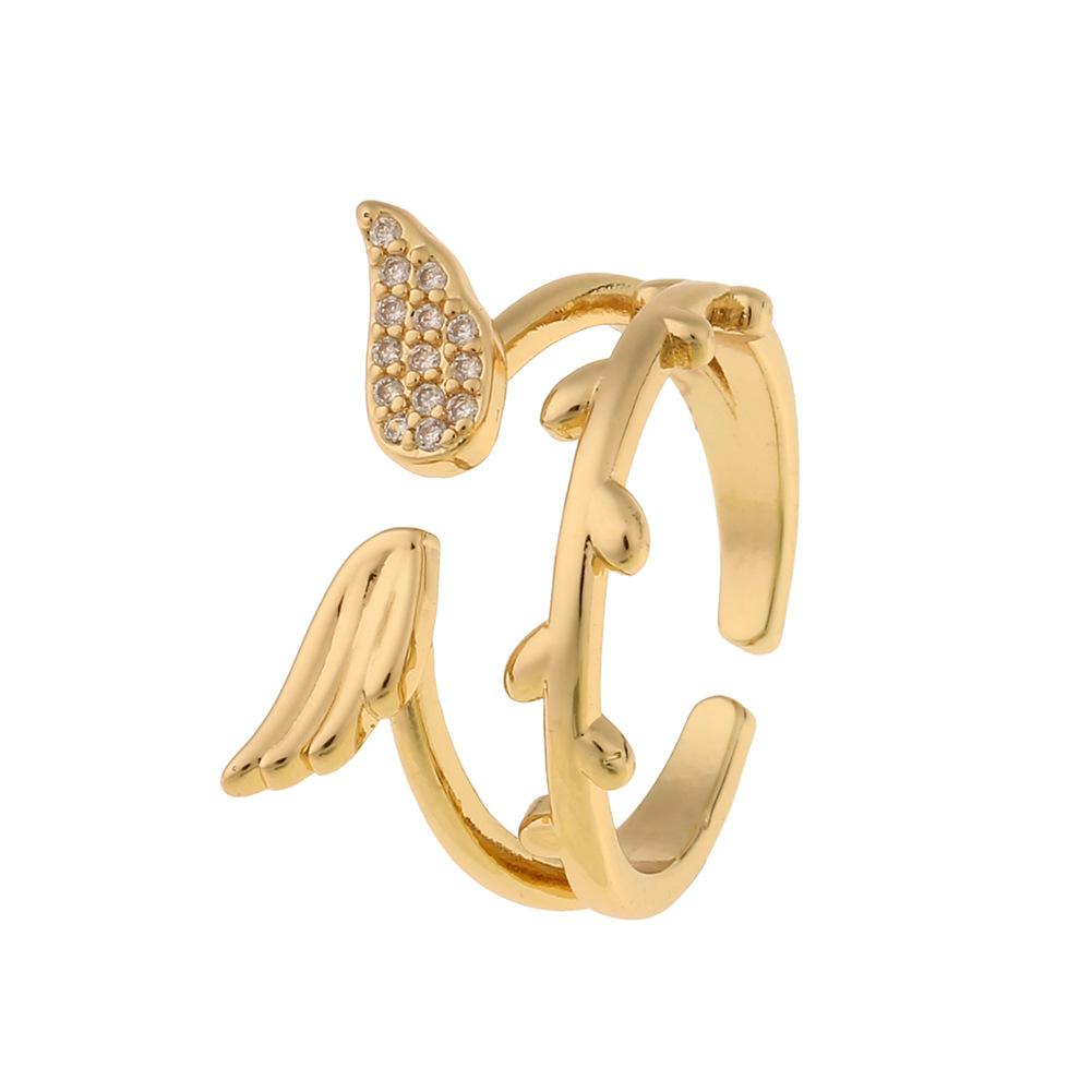 Individuality creative jewelry 18k gold plated feather wings open ring adjustable fashion ring accessories women