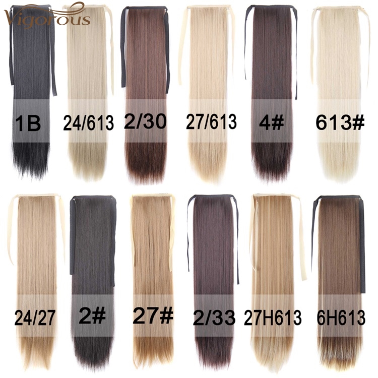 Vigorous Long Straight Wrap Around Clip In Ponytail Hair Extension Heat Resistant Synthetic Ponytail Hair 14 Color