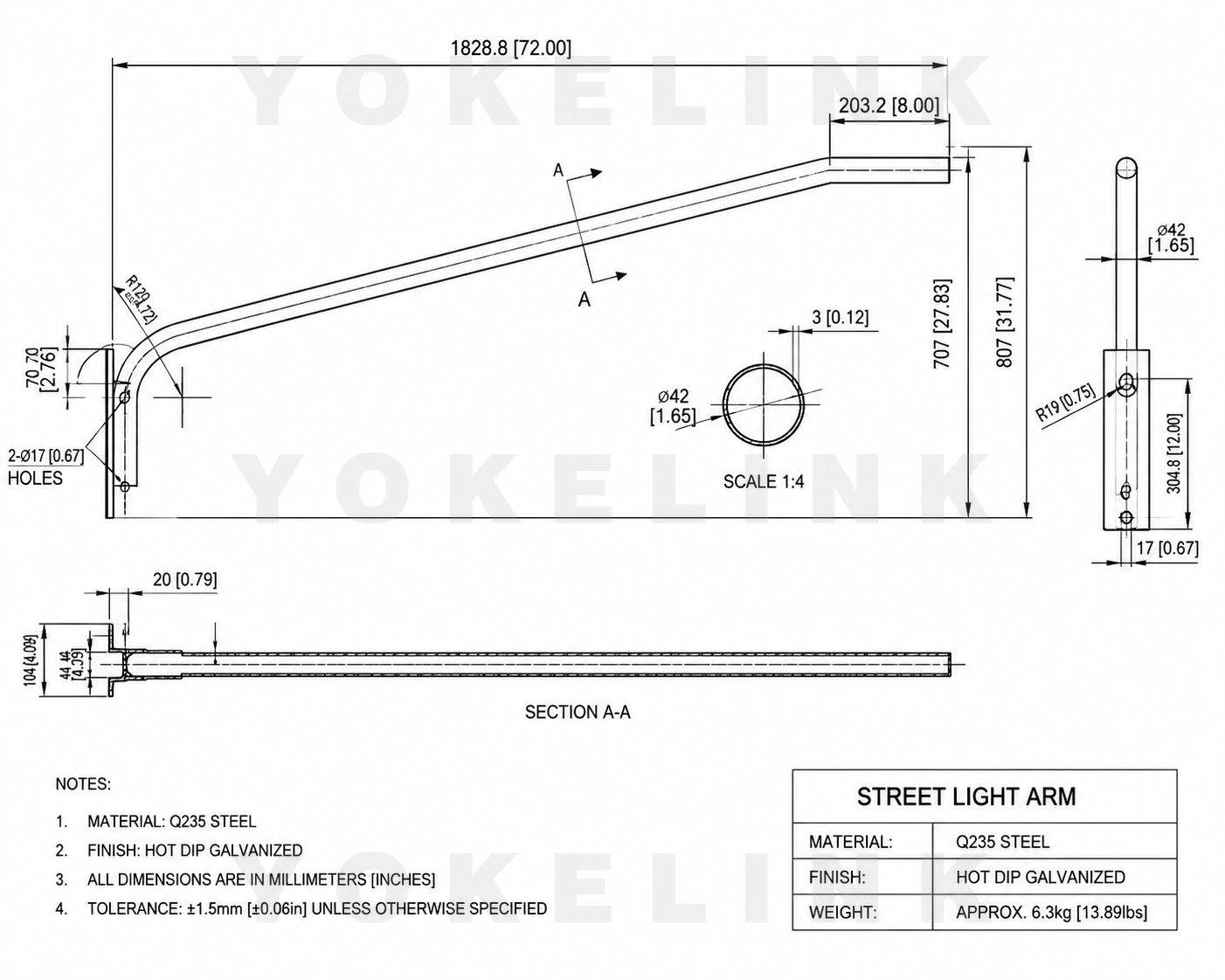 Specifikace ramene pouličního osvětlení Street Light Arm Specification