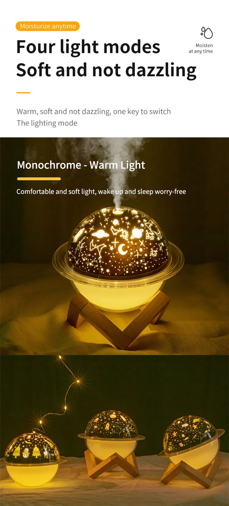 Planet Night Light Humidifier, USB, with Bracket, Humidifier