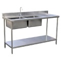 double sink worktable with undershelves