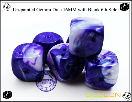 Un-painted Gemini Dice 16MM with Blank 6th Side-3