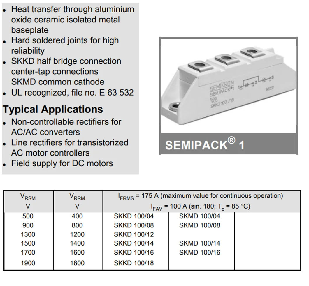 New and Original SCR Rectifier Diode Modules Skkd100/16