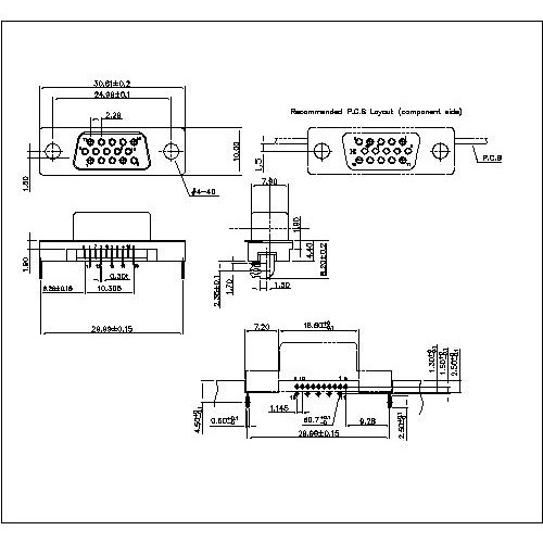 SDR15-15FXXXX 15-Slim VGA 15F Right Angle Drop-in Type 1.50mm(Stamped pin) Reverse type