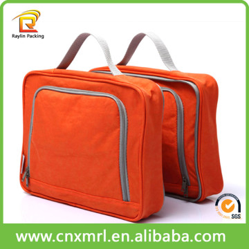 Simple zipper non woven bag orange color non woven bag non woven toiletries bag