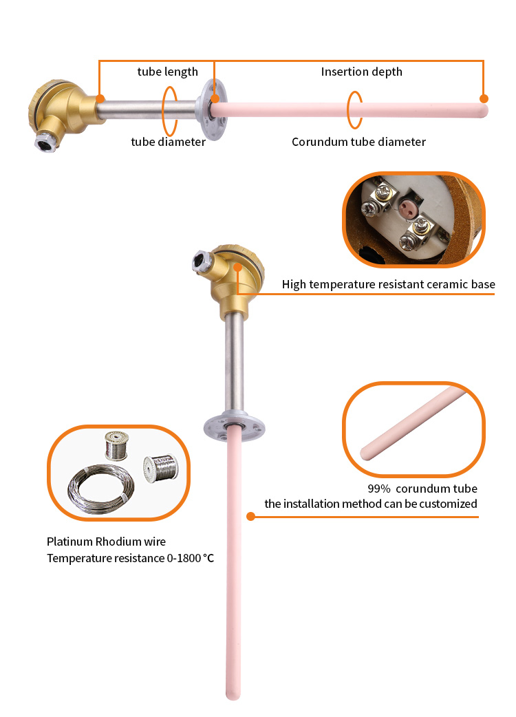 industrial temperature sensor ceramic tube flange B R S type thermocouple for industrial