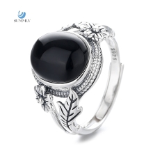 SUMMLY Vintage Retro Flowers Leaves Entwined 925 Sterling Silver Rings