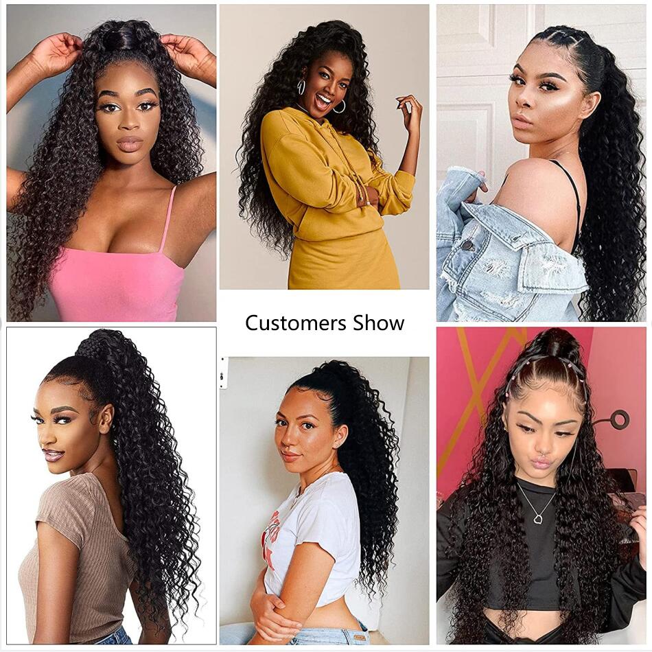 Wholesale Long Wavy Ponytail Human Hair Straight and kinky curly Drawstring Ponytails Clip in Hair Ponytail for Black women