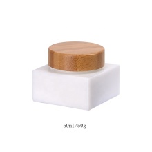 Square Glass Cosmetic Jar 50 ml Opal Glass Cream Jar 50 Gram Empty Square Glass Jar with Wood Lid