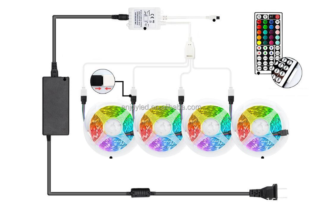 5m Smd led rgb strip 12V 5050 Waterproof rgb led Strip Light 150 Led + 44 Key Ir rf Remote+ adapter rgb led strip kit