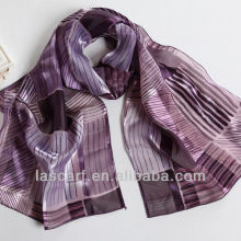 purple print satin nylon strip chiffon scarf