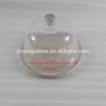 marble plate with glass dome /marble cake stand with glass dome