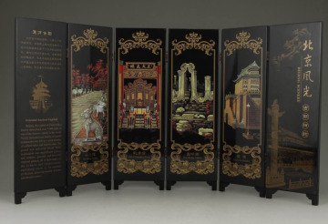 CHINESE OLD LACQUER HANDWORK PAINTING BEIJING SCENERY SCREEN DECORATION