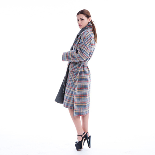 Fashion coloured checked cashmere overcoat