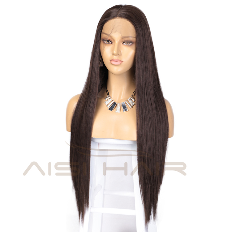 Aisi Hair Hot Selling Long Silky Straight Brown Wig Middle Part Swiss Lace Wig Cheap Synthetic Lace Front Wigs For Black Women