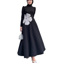 Customizable Elegant Black Abaya with Ice Hemp Fabric and Diamond Beading for Muslim Women