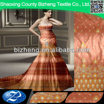Orange embroidery fabric african raw silk george for garments stocklot