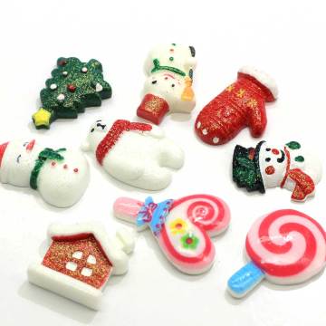 Mixed Design Xmas Resin Beads Charms Bear Christmas Tree Snowman Lollipop Cabochon Craft Jewelry DIY Ornament Accessories