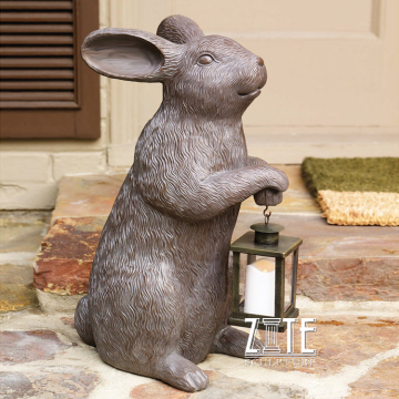 Life size metal cast bronze rabbit lantern statues