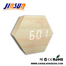 Hexagonal Wooden Alarm LED Clock