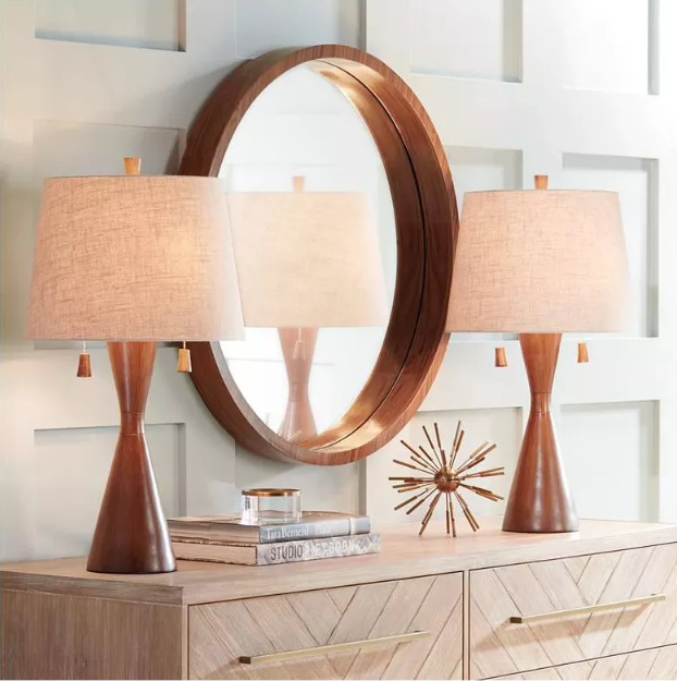 Oatmeal Drum Shade Mid Century Nightstand Lamp (4) Oatmeal Drum Shade Mid Century Nightstand Lamp (4)